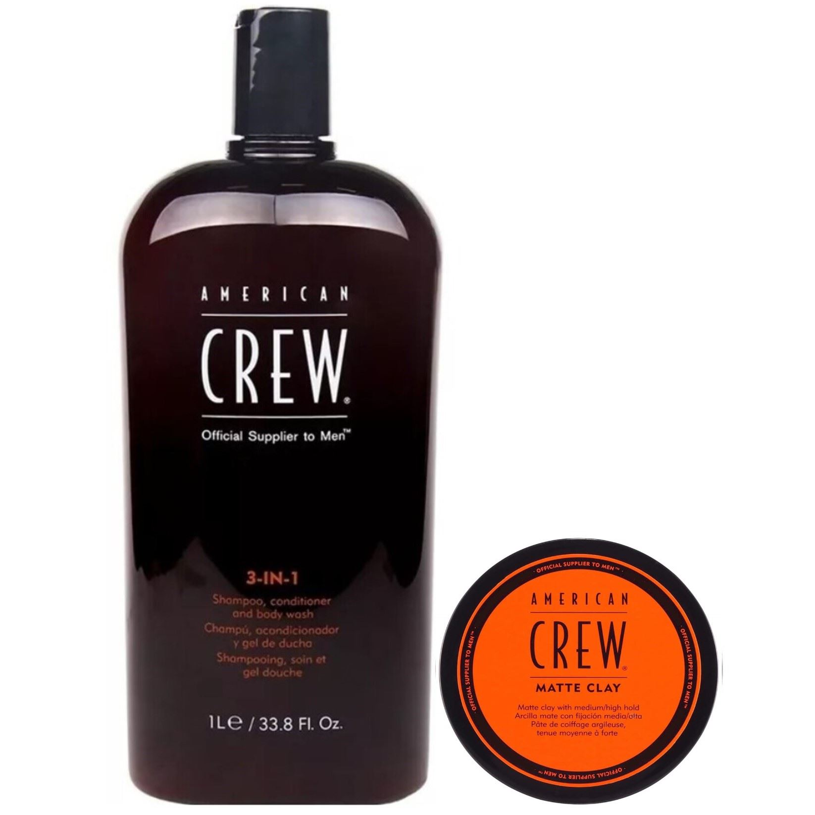 3 En 1 Shampoo 1lt. + Cera Matte Clay 85g American Crew